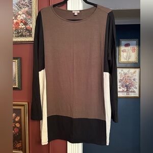 J. Jill Colorblock Tunic Jersey Stretch Brown Black Tan Size Medium